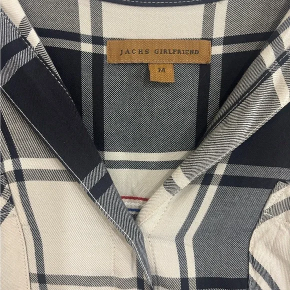 Jack’s Girlfriend Black and Ivory Plaid Button Up Cap Sleeve Casual Shirt, M - Picture 3 of 6